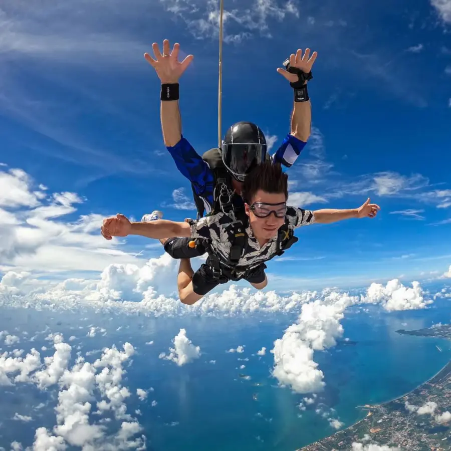 Tandem skydive over the Gulf of Thailand